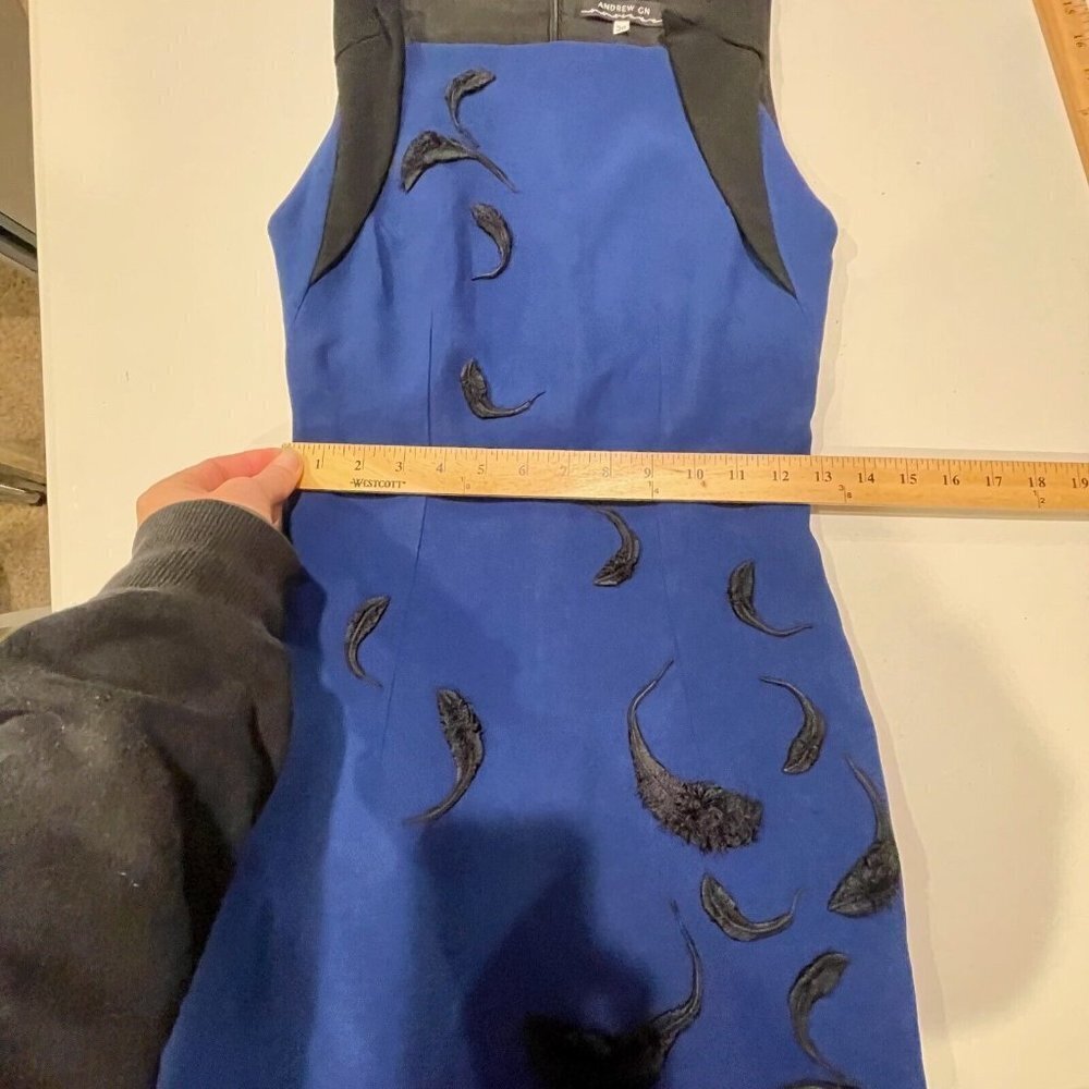 Andrew Gn Bodycon Dress Women Sz 36‎ US 2-4 Blue Sleeveless Embroidered Cocktail - Picture 10 of 12